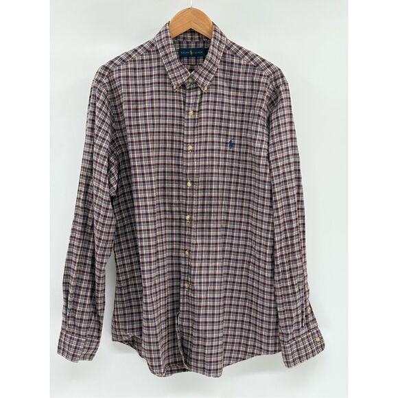 Ralph Lauren Button Down Shirt Plaid Men XL Maroon Red Blue Tan Long Sleeve - Picture 4 of 9